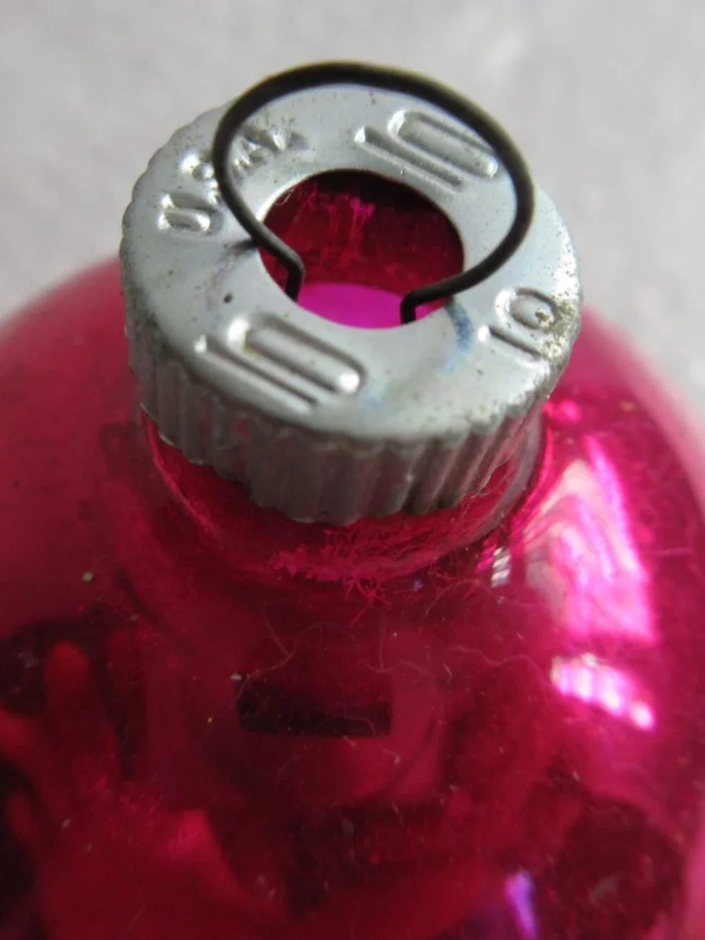 Pink Shiny Brite Moon & Star Atomic Stencil Christmas Ornament 10 Cent Cap Vtg